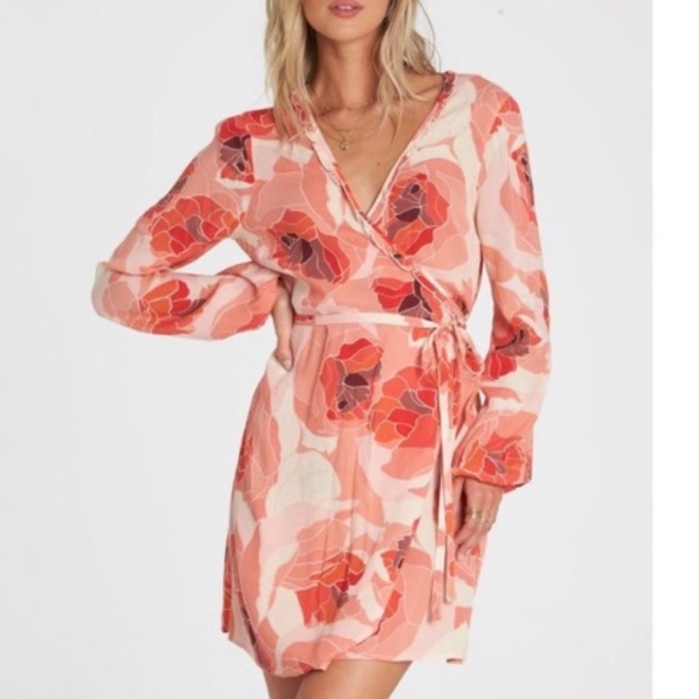 Billabong Women's Coral Floral Wrap Dress